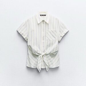 Zara Poplin Striped Blue/White Knot Shirt